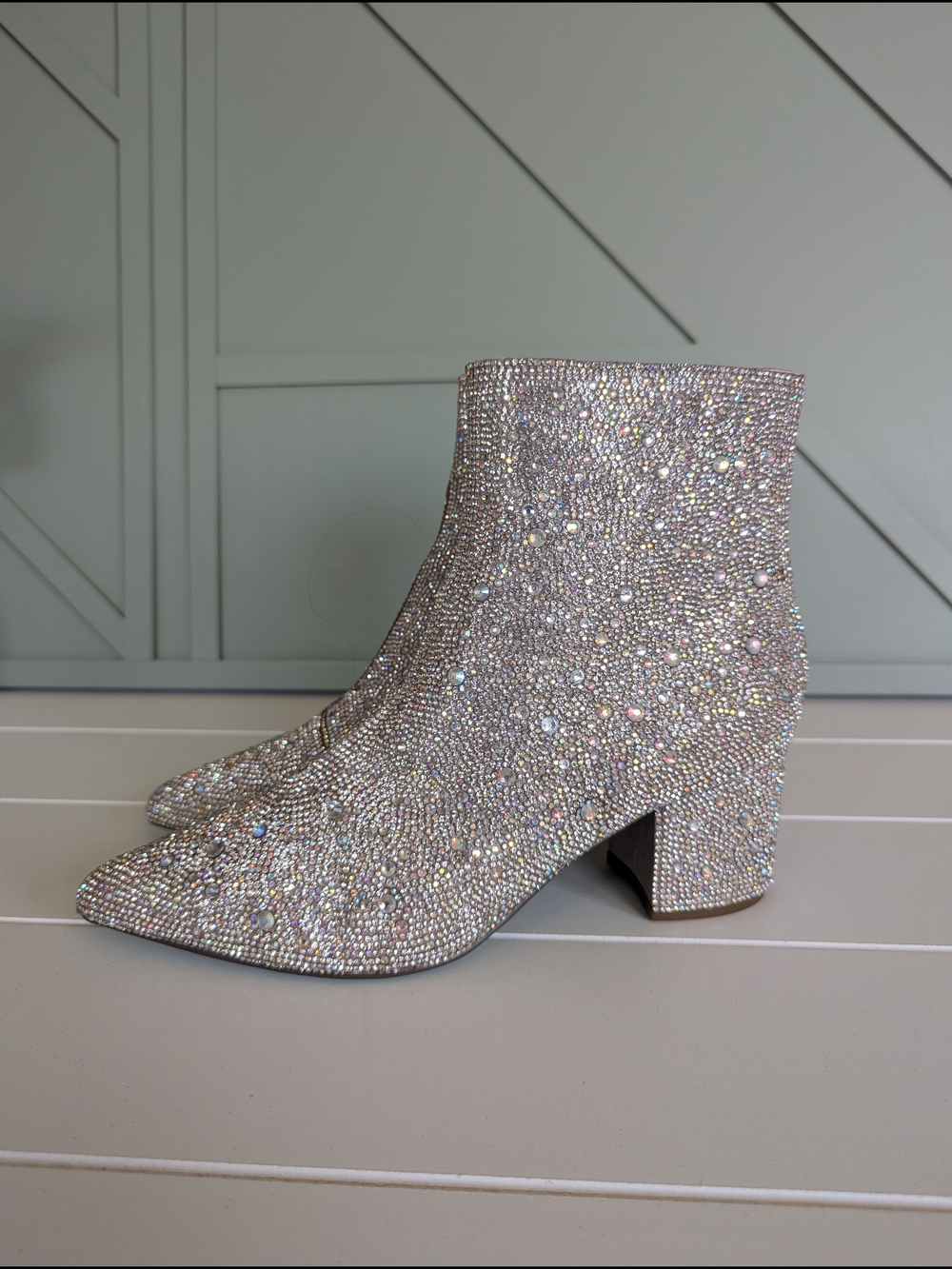 Betsey Johnson Crystal Embellished Silver Ankle Boots